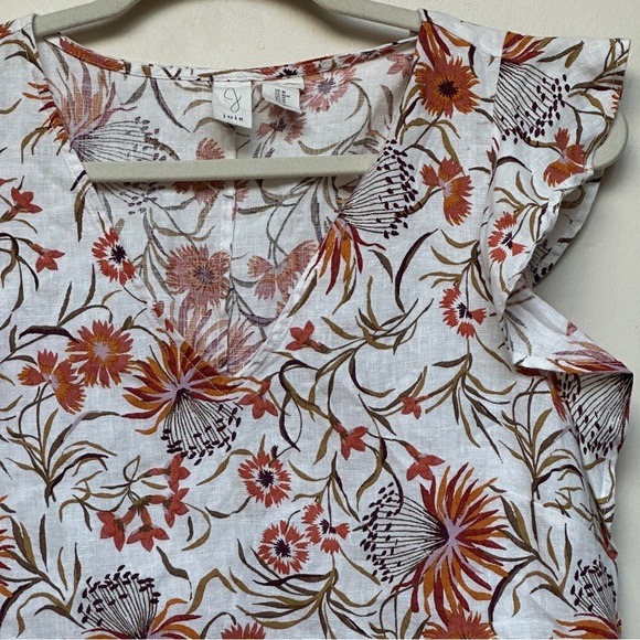 Joie Ruffle Sleeve Linen Floral Mini Dress Size Medium - Picture 3 of 8